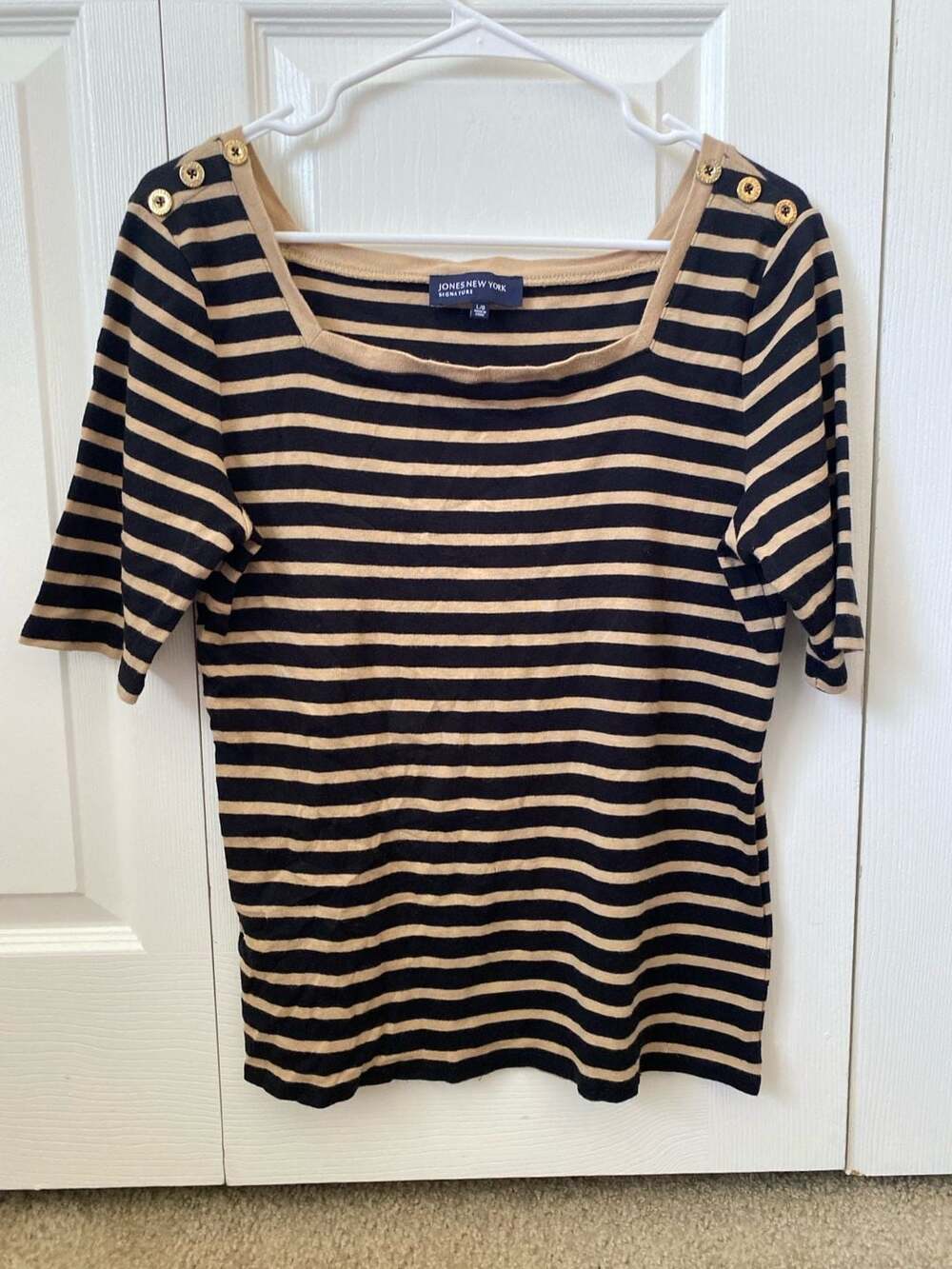 Jones New York Signature Striped Square Neck Top Size L/G